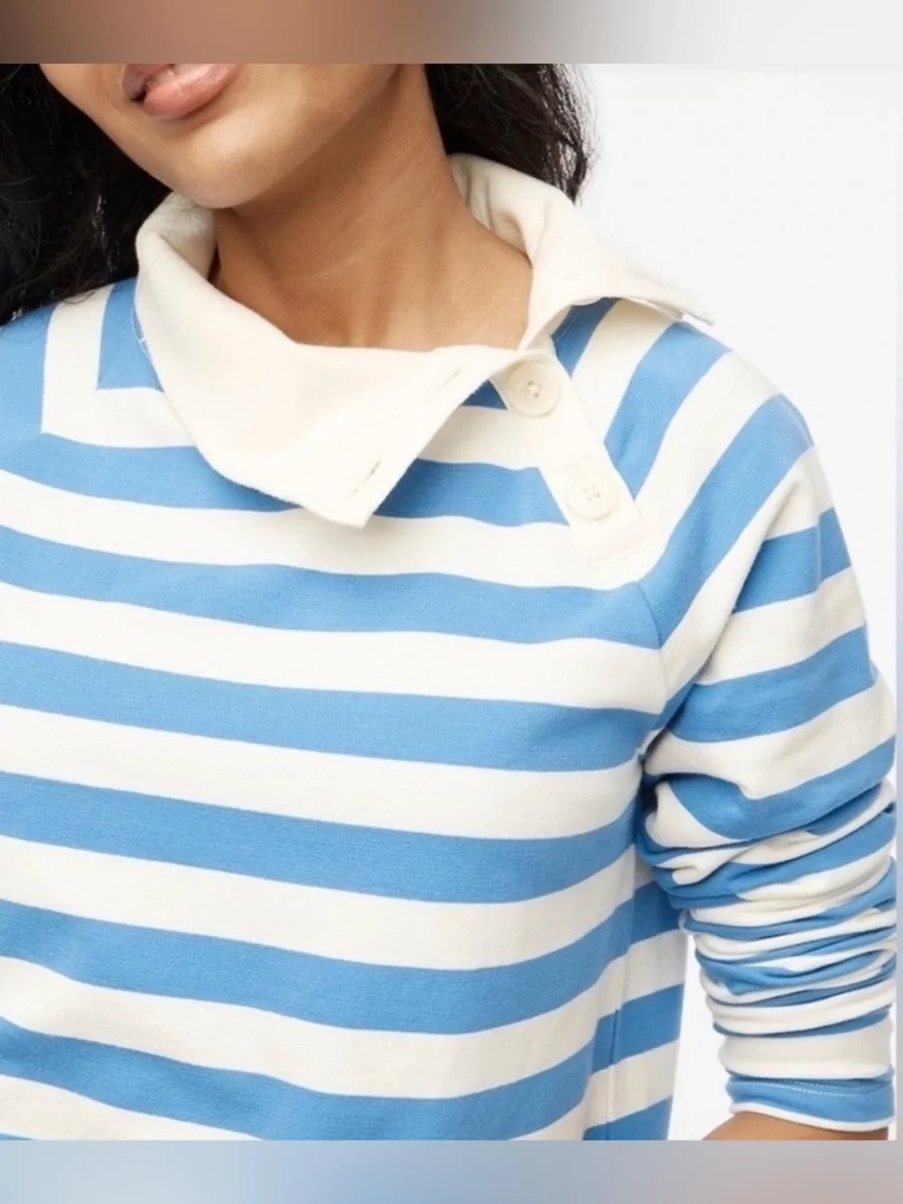 J. CREW Blue and White Striped Wide Button Collar Pullover - Picture 4 of 8